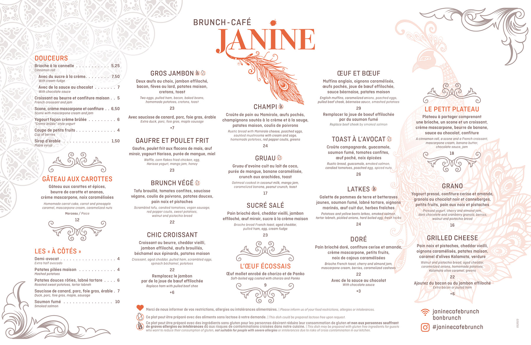 Janine Cafe summer 2023 menu